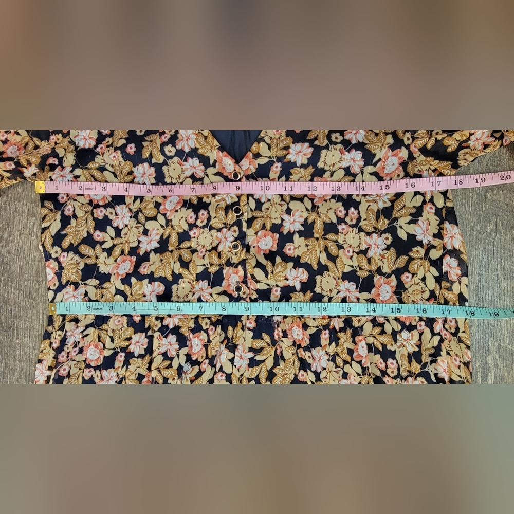 La Petiet Étolie Paris V-Neck Mini Dress Womens S Navy Tan Pink Floral Boho Flow - Picture 9 of 13